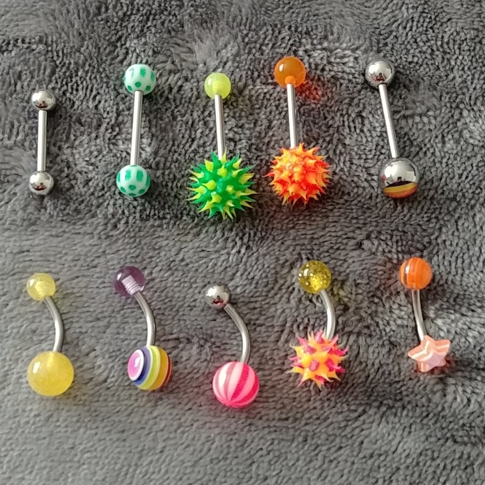 New 10 assorted 316L surgical steel and acrylic navel and tongue rings